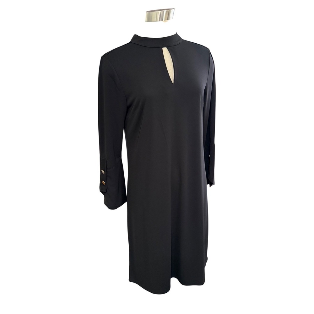 NEW Ann Taylor little black dress Shift Women M‎ Black Keyhole Bell Sleeve